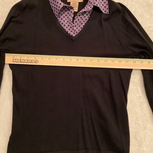 Notations Black Sweater Purple Polka Dot Collared Accents Womens Size Medium - Picture 3 of 5